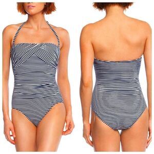 Ralph Lauren Women Textured Blue White Stripe Underwire One-Piece Swimsuit sz 6